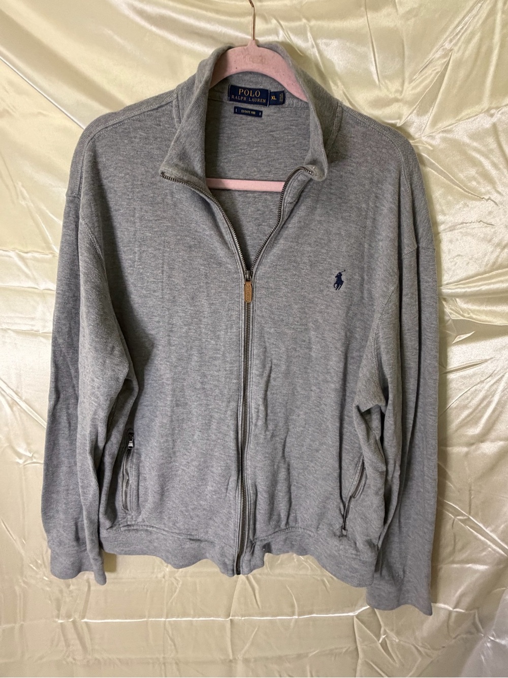 Polo Ralph Lauren Estate Rib Full Zip Jacket Men XL Gray Pony Mock Neck